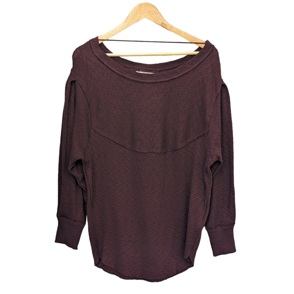 Unavailable. NWOT FREE PEOPLE OG Volume Sleeves Thermal Pullover in Cherry Cola - Picture 6 of 12